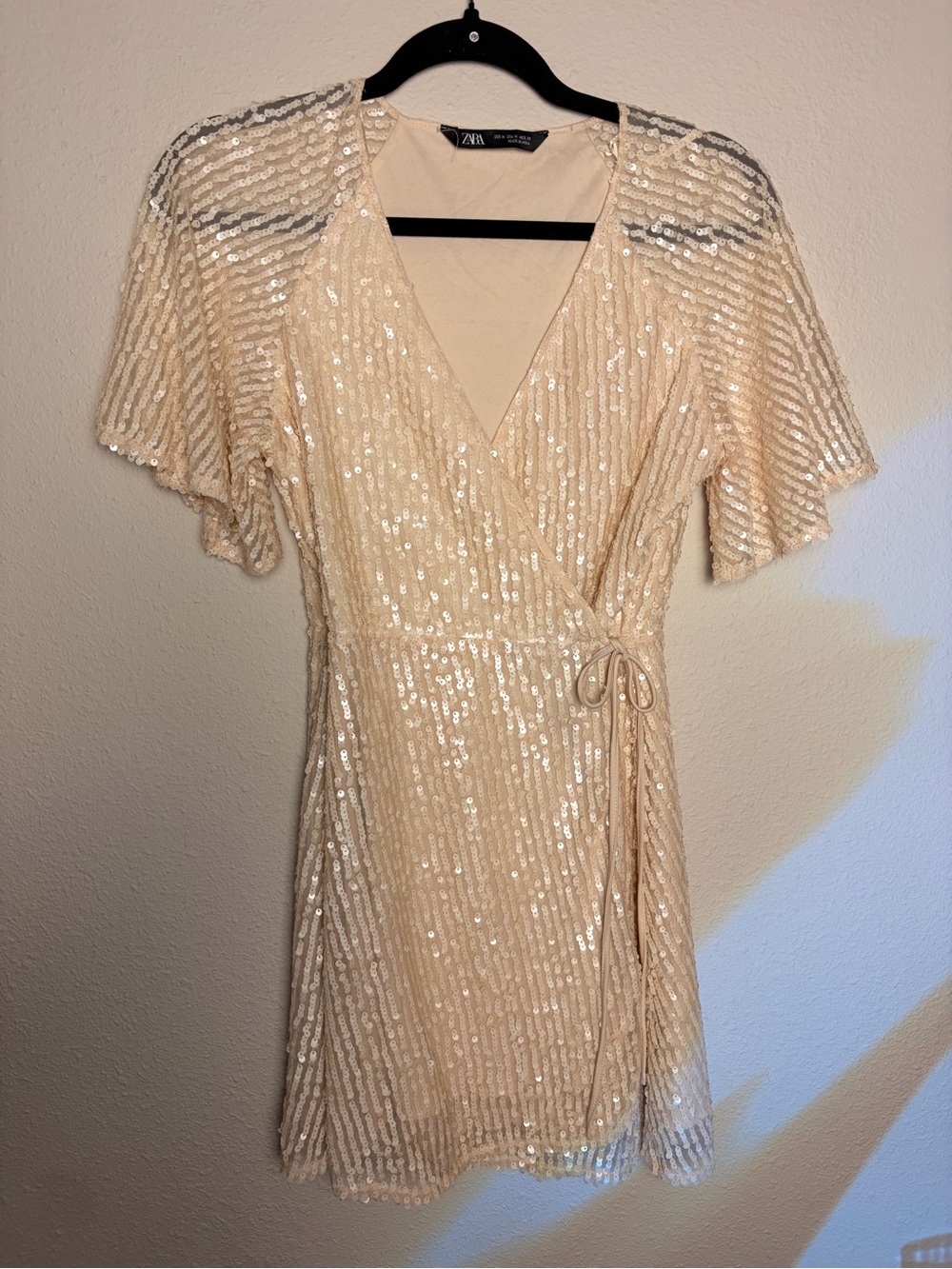 Zara Champagne Sequin Wrap Mini Dress